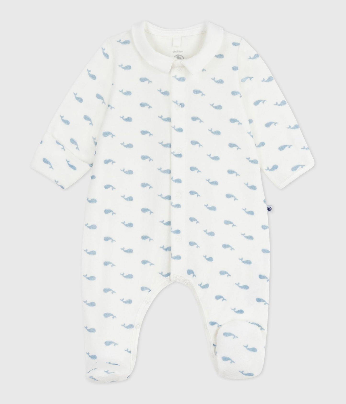 Pyjama bébé en velours à col imprimé baleines