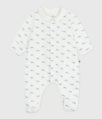 Pyjama bébé en velours à col imprimé baleines