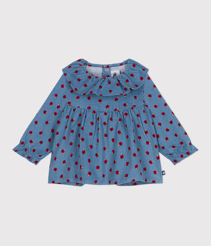 Blouse bébé en velours manches longues imprimé pommes
