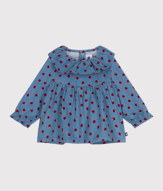 Blouse bébé en velours manches longues imprimé pommes