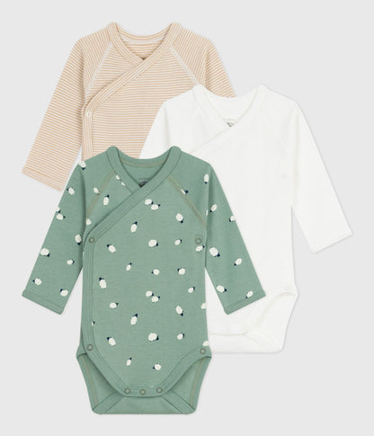 Lot de bodies croisés manches longues en coton imprimé bébé