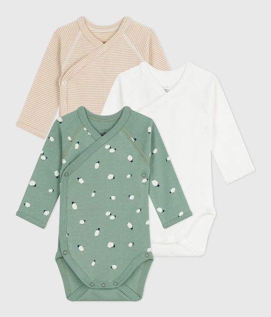 Lot de bodies croisés manches longues en coton imprimé bébé