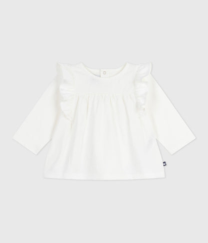 Blouse bébé en coton manches longues, uni