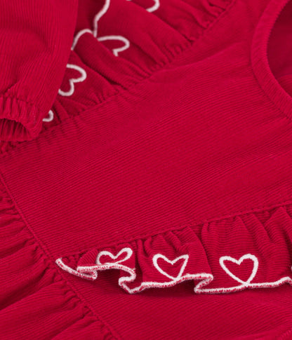 Robe bébé en velours côtelé manches longues unie