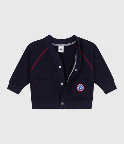 Cardigan bébé en coton uni, coutures contrastées