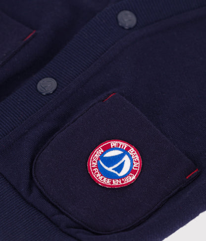 Cardigan bébé en coton uni, coutures contrastées