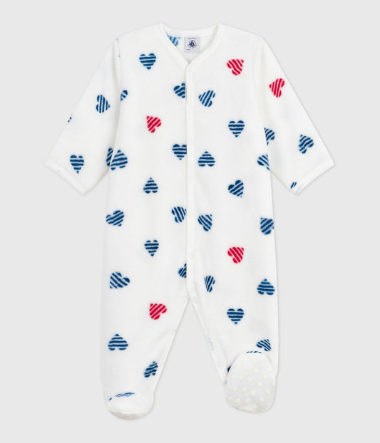 Surpyjama hiver bébé en polaire imprimé cœurs