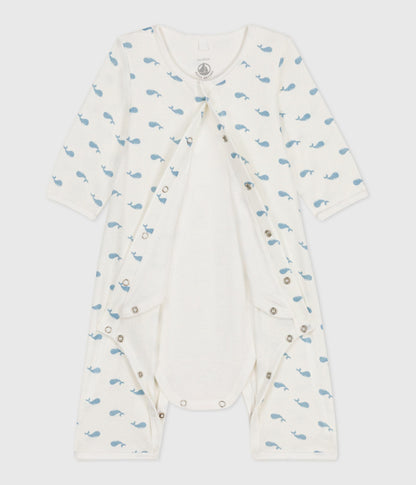 Bodyjama bébé sans pieds en coton imprimé baleines