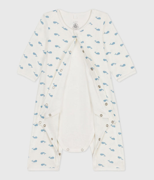 Bodyjama bébé sans pieds en coton imprimé baleines