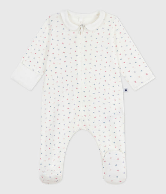 Pyjama bébé en coton à col imprimé cœurs