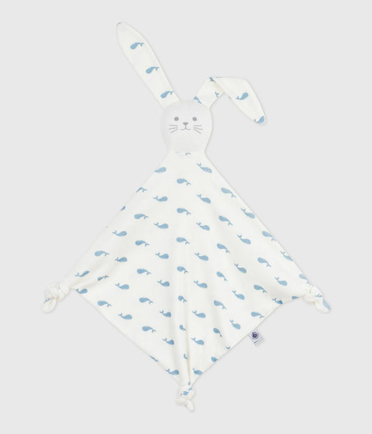 Doudou bébé en coton imprimé baleine
