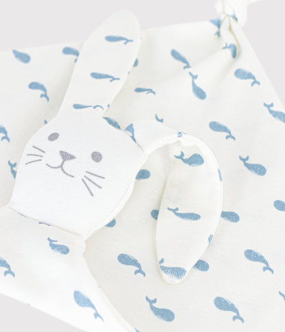 Doudou bébé en coton imprimé baleine