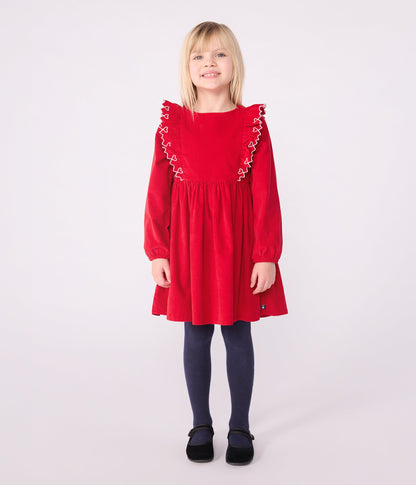 Robe enfant manches longues en velours unie