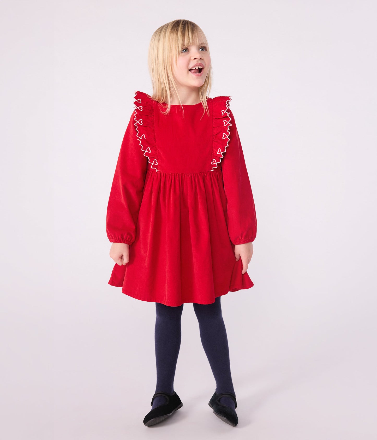 Robe enfant manches longues en velours unie