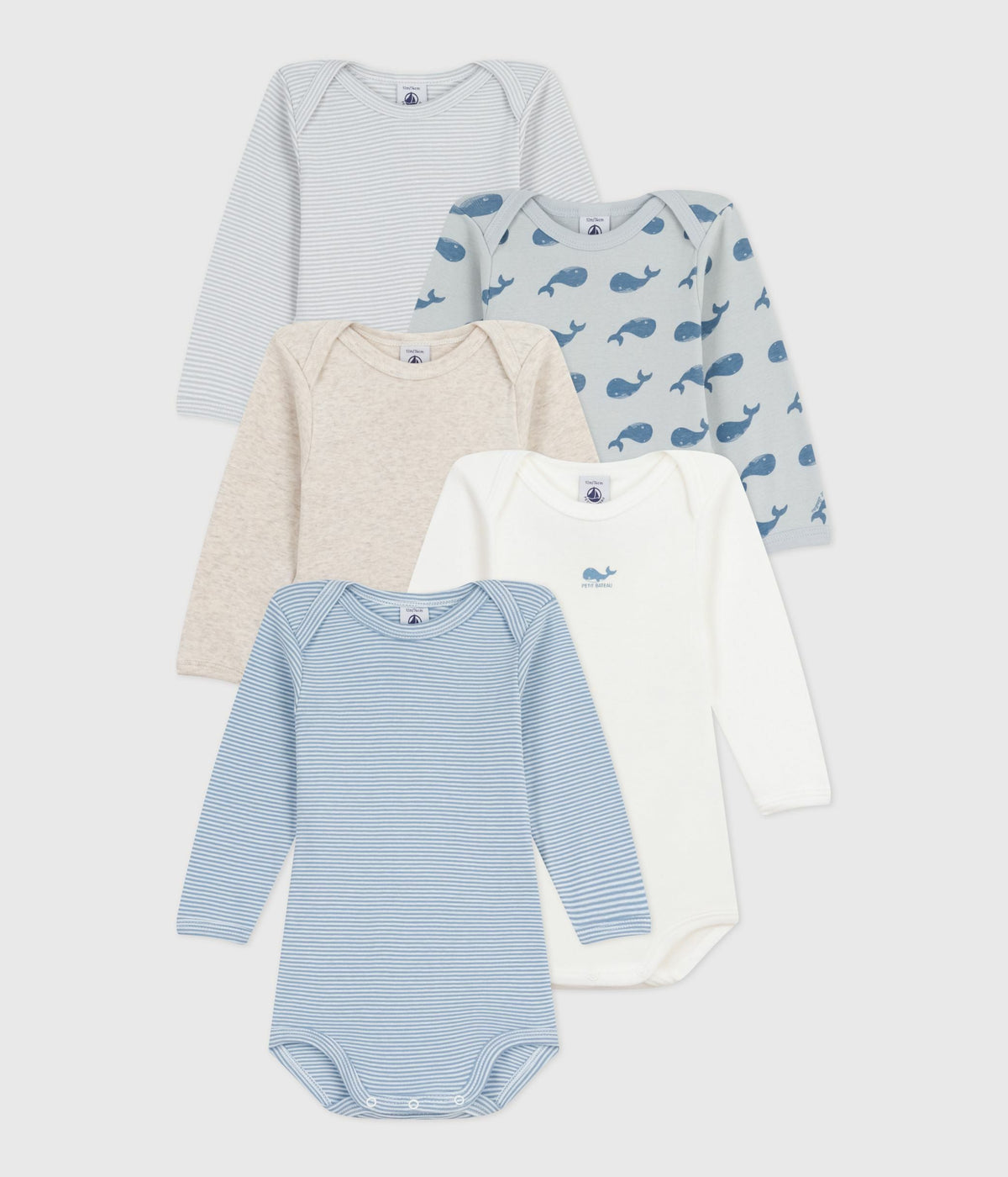 Lot de bodies manches longues en coton imprimé baleines bébé