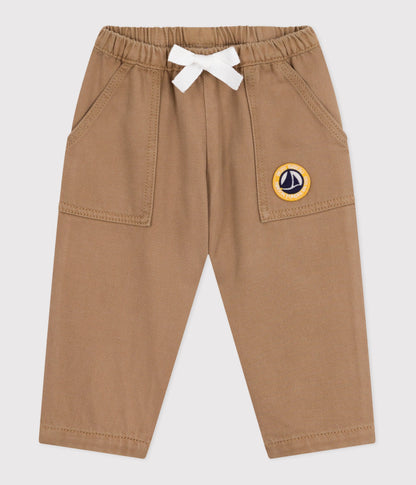 Pantalon bébé en coton uni avec badge, style cargo