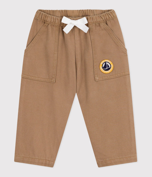 Pantalon bébé en coton uni avec badge, style cargo