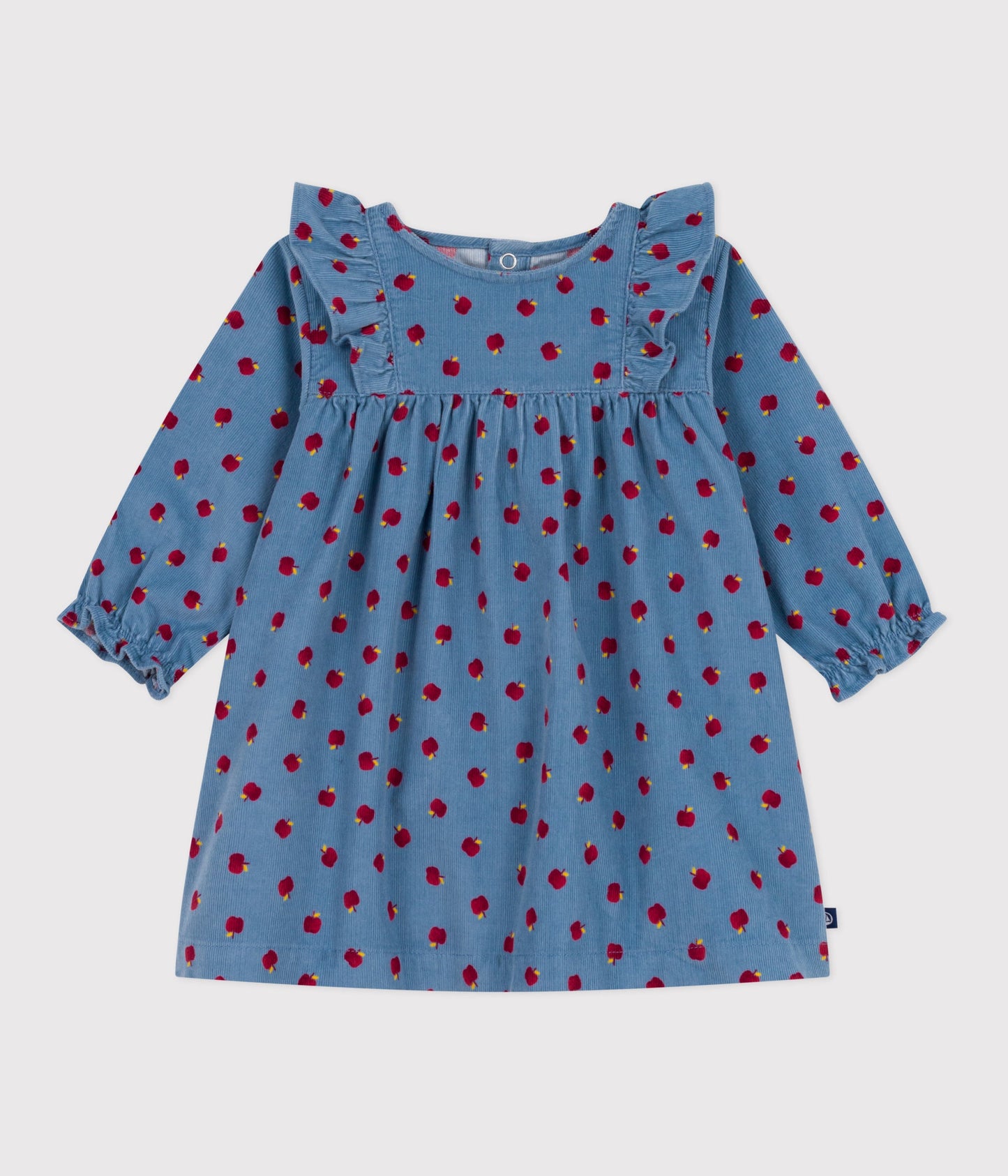 Robe bébé en velours côtelé manches longues imprimée pommes
