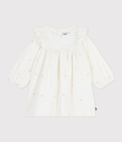 Robe bébé en velours côtelé manches longues brodée