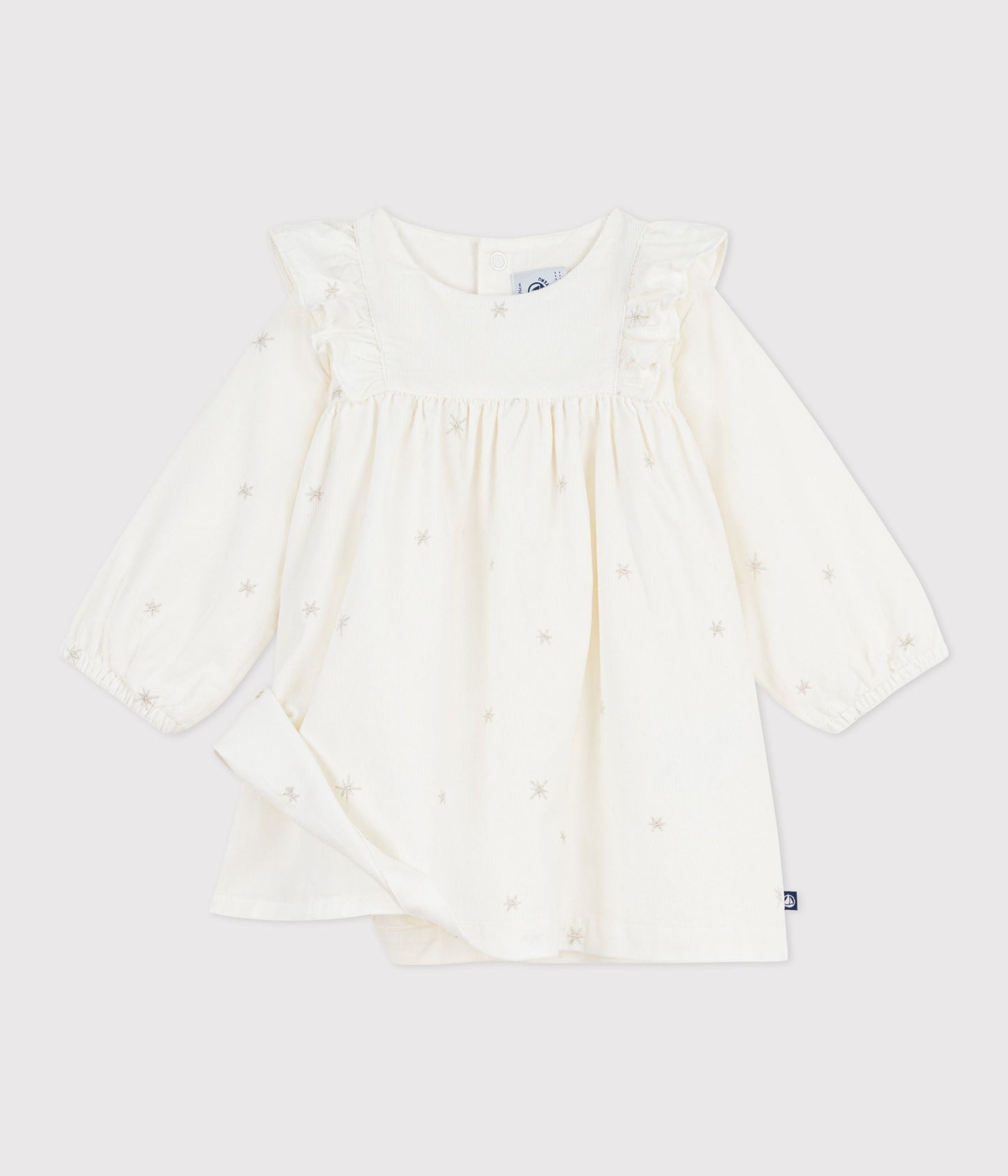 Robe bébé en velours côtelé manches longues brodée