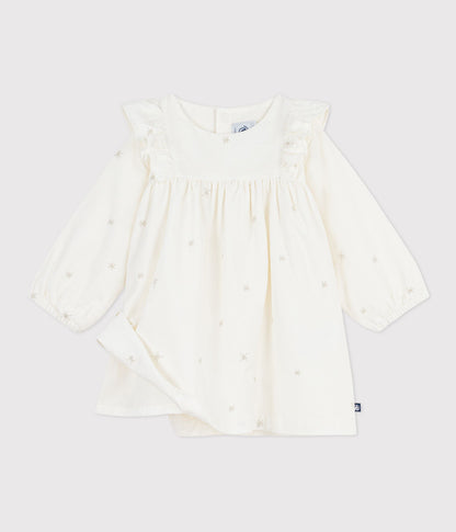 Robe bébé en velours côtelé manches longues brodée