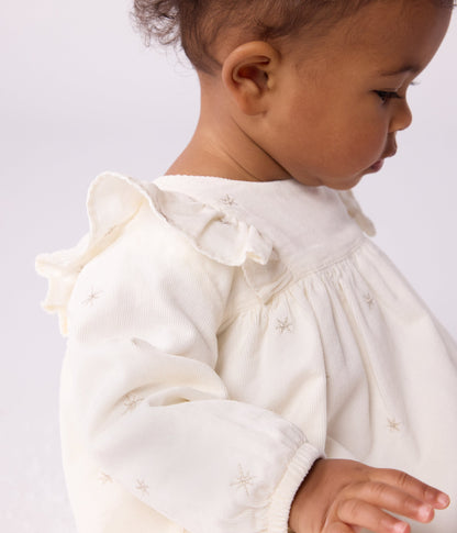 Robe bébé en velours côtelé manches longues brodée