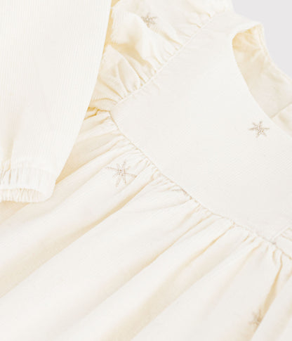 Robe bébé en velours côtelé manches longues brodée