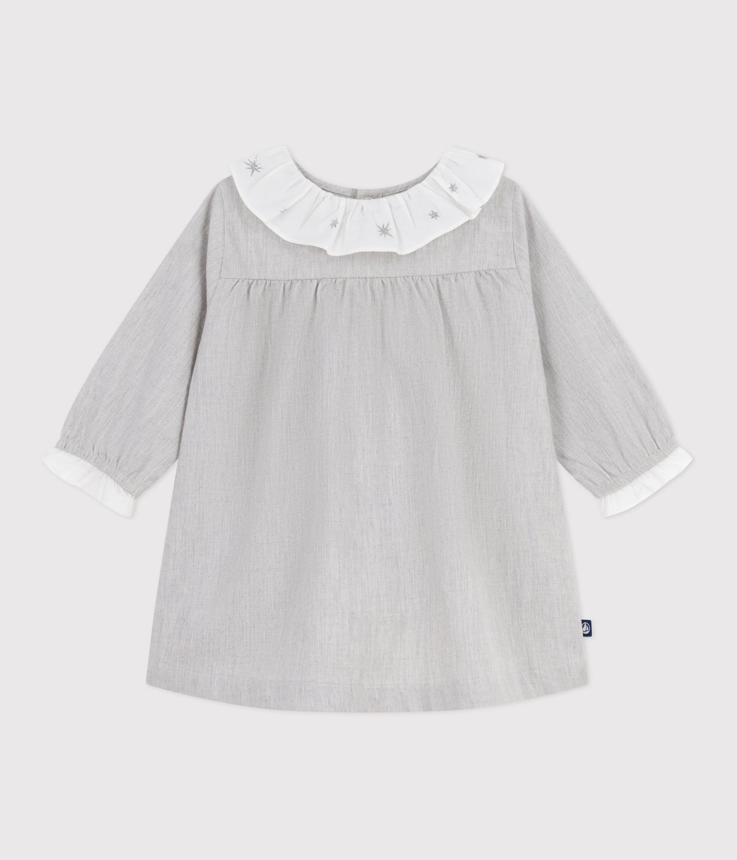 Robe bébé en flanelle manches longues unie à col