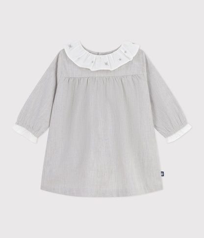 Robe bébé en flanelle manches longues unie à col