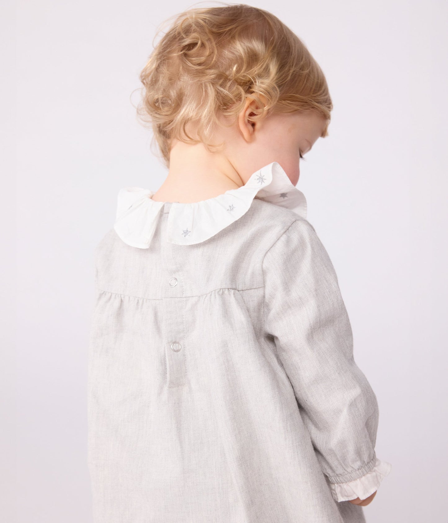 Robe bébé en flanelle manches longues unie à col