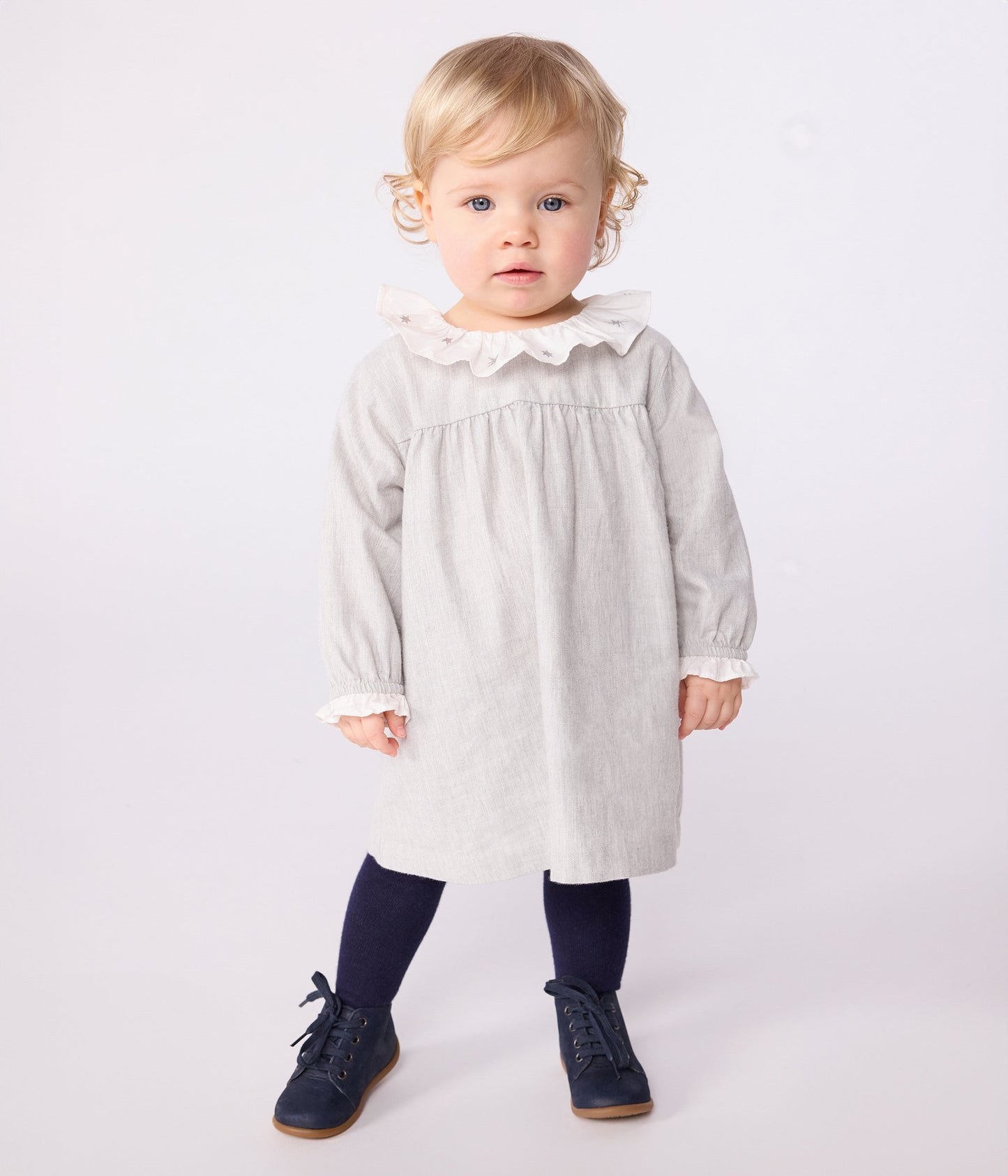 Robe bébé en flanelle manches longues unie à col