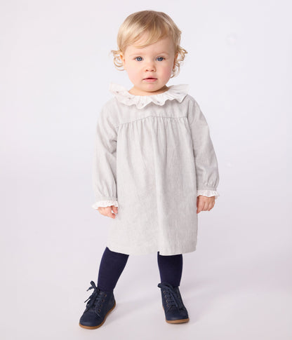 Robe bébé en flanelle manches longues unie à col