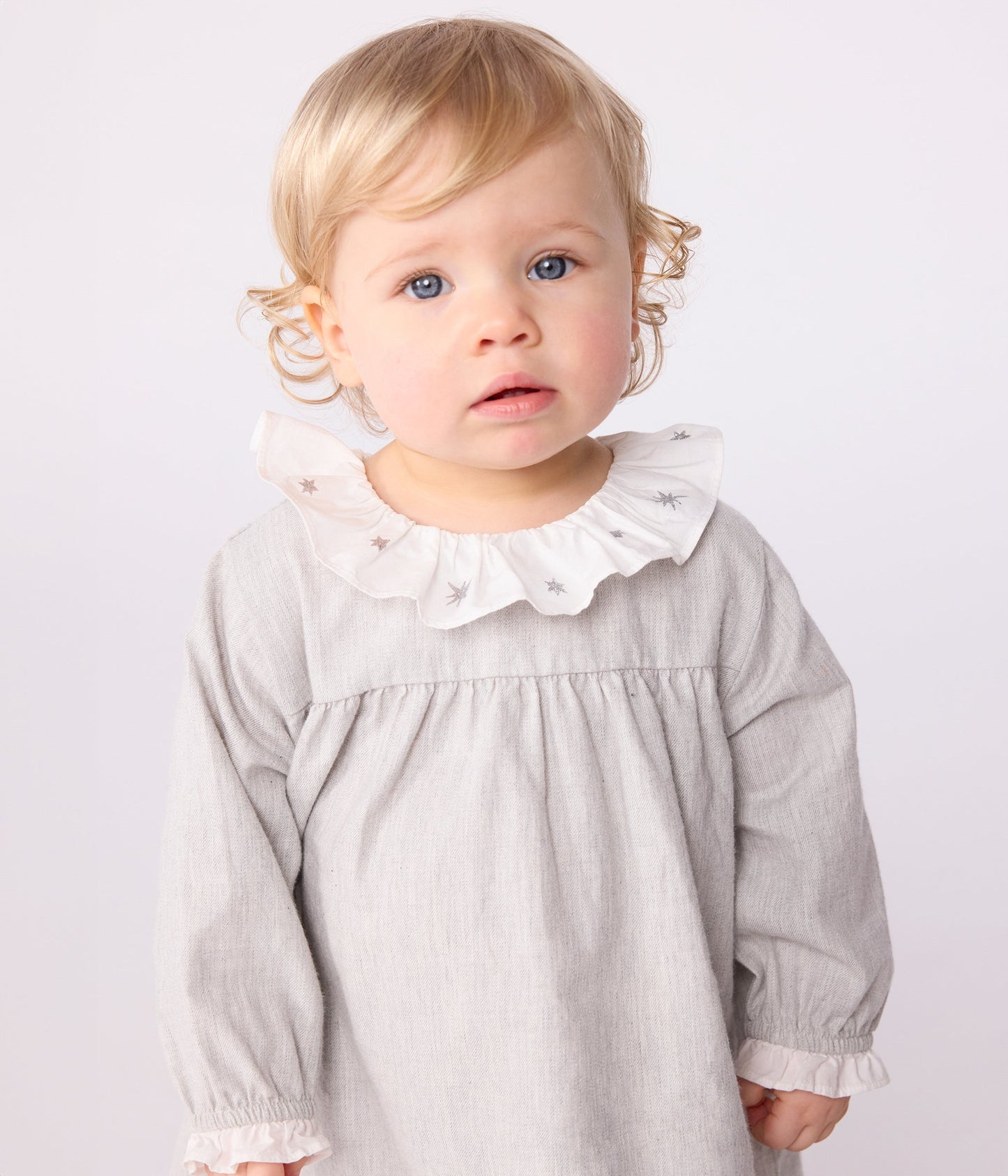 Robe bébé en flanelle manches longues unie à col