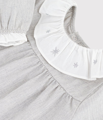 Robe bébé en flanelle manches longues unie à col