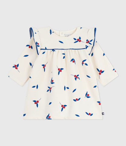 Robe bébé en coton manches longues imprimée baies