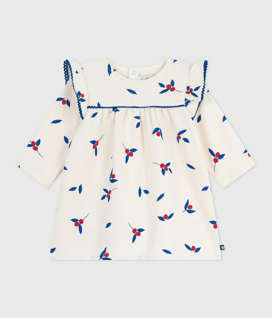 Robe bébé en coton manches longues imprimée baies