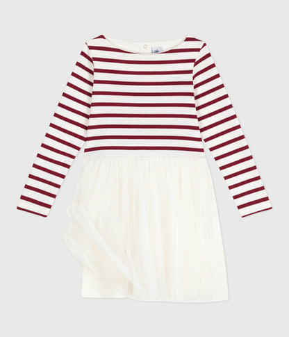 Robe enfant manches longues en coton et tulle