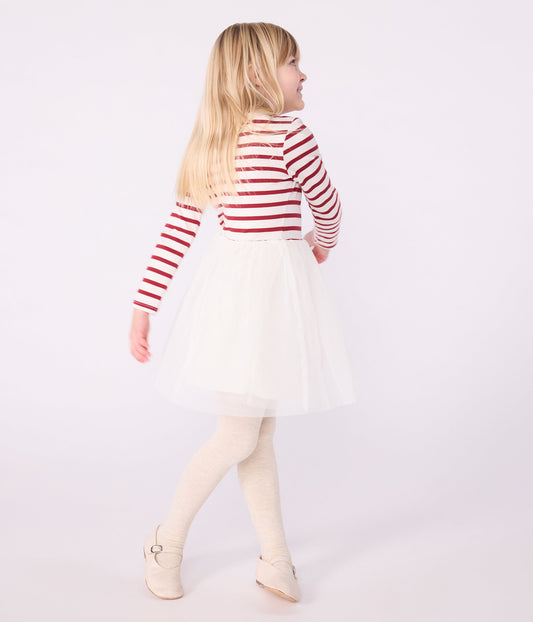 Robe enfant manches longues en coton et tulle