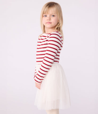 Robe enfant manches longues en coton et tulle