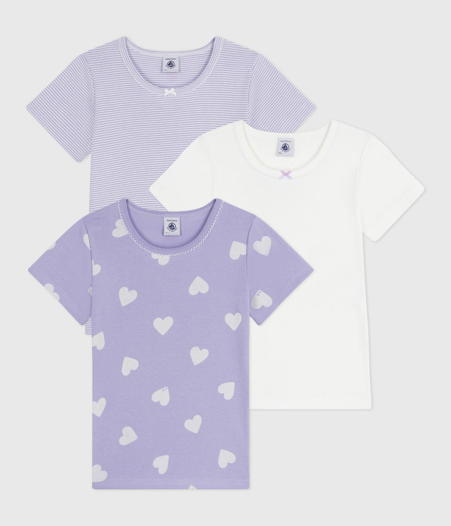 Lot de tee-shirts enfant en coton manches courtes imprimé cœurs