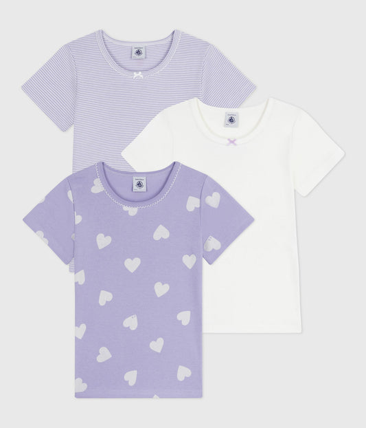 Lot de tee-shirts enfant en coton manches courtes imprimé cœurs