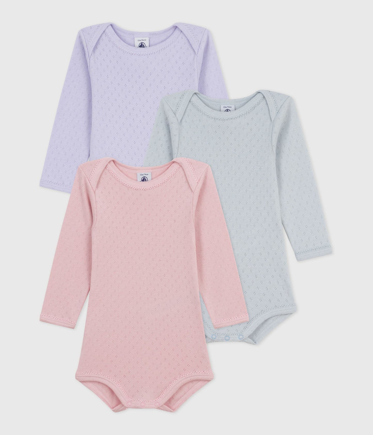 Lot de bodies manches longues en coton ajouré bébé