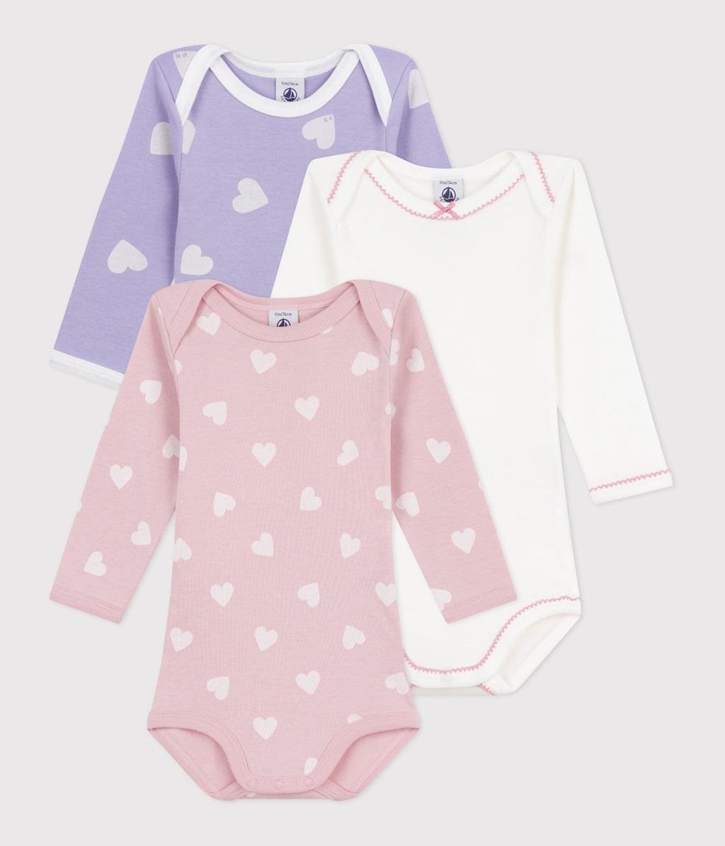 Lot de bodies manches longues en coton imprimé cœurs bébé