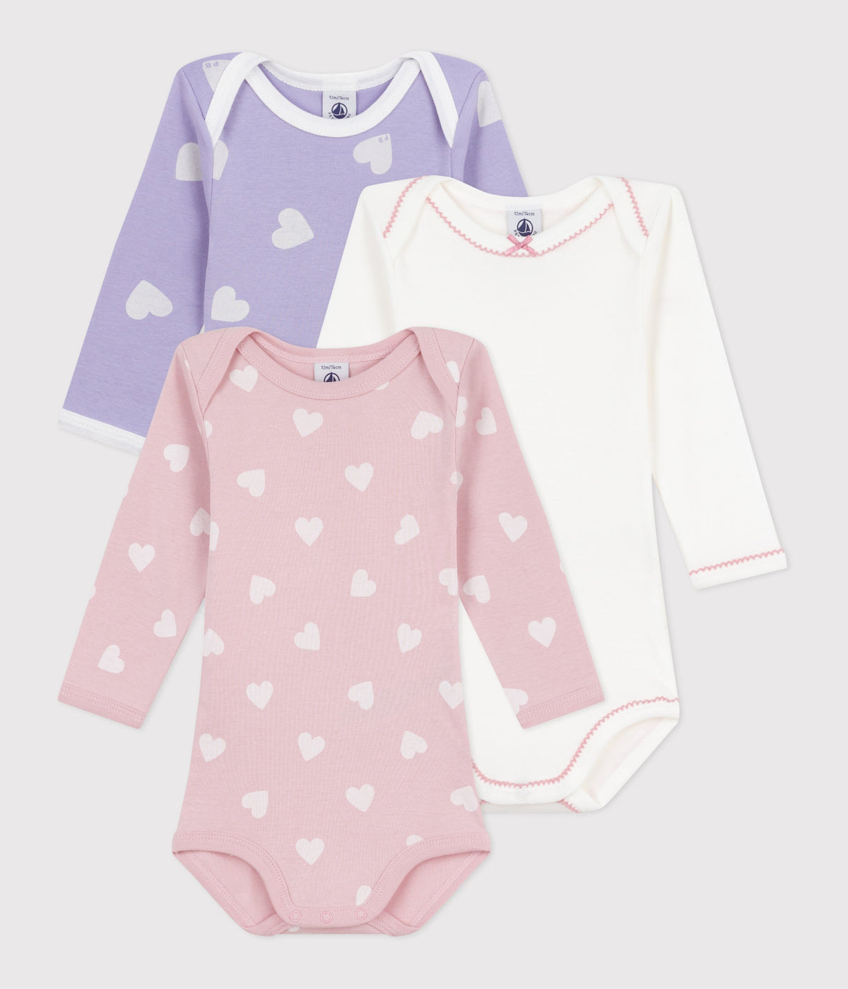 Lot de bodies manches longues en coton imprimé cœurs bébé