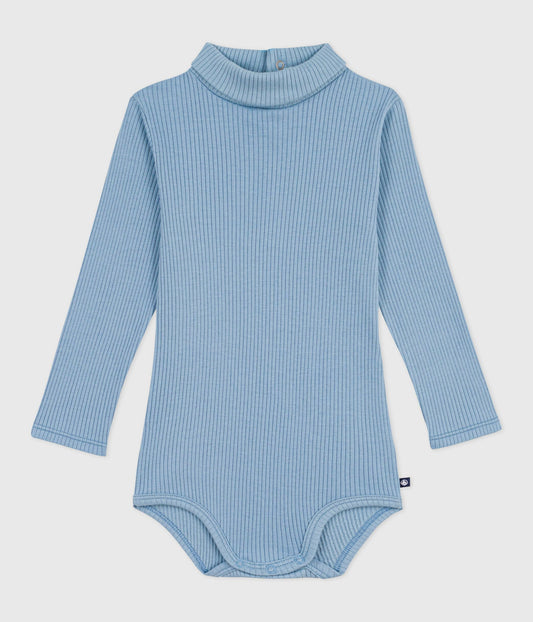 Body bébé col roulé en coton uni