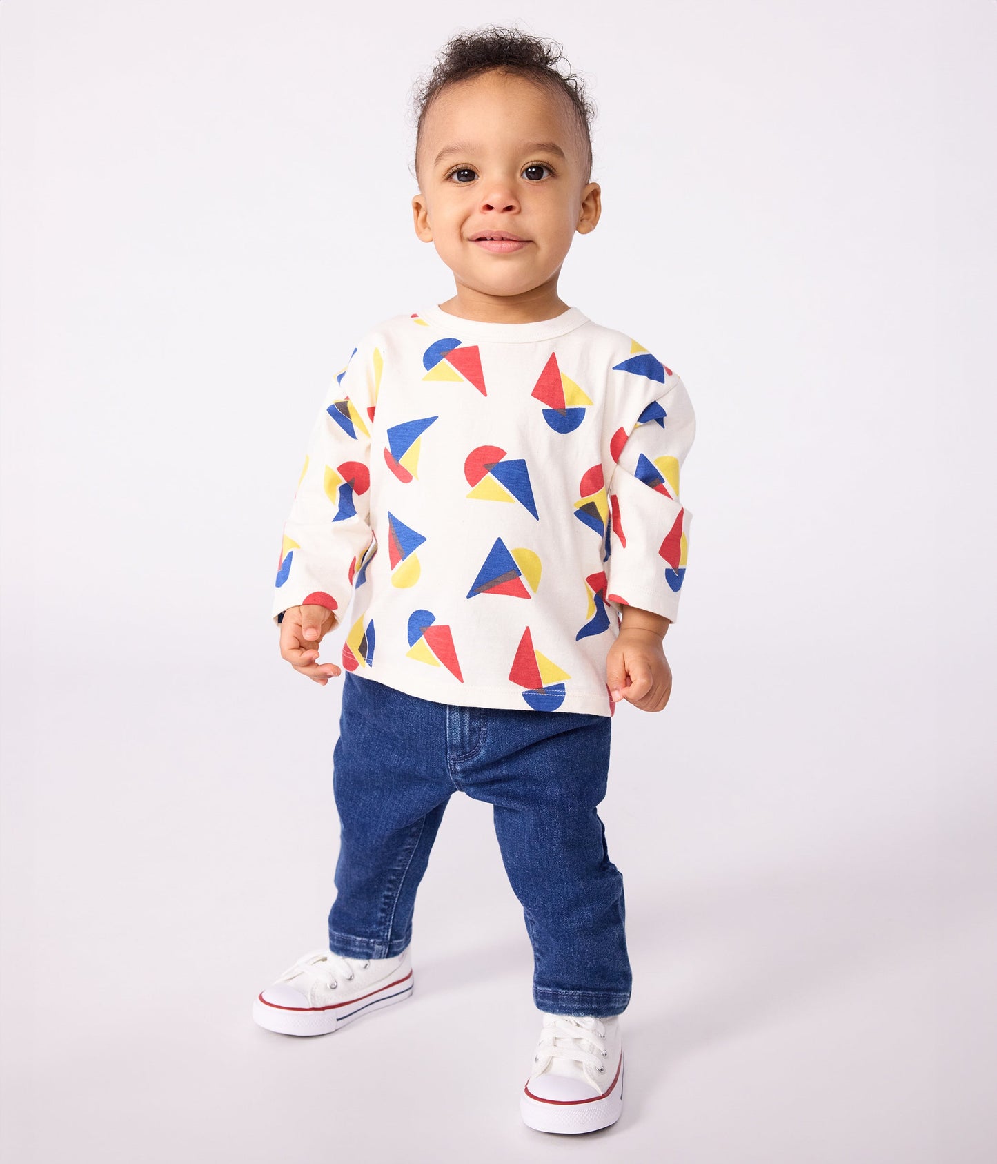 Tee-shirt bébé en coton à manches longues, imprimé bateaux