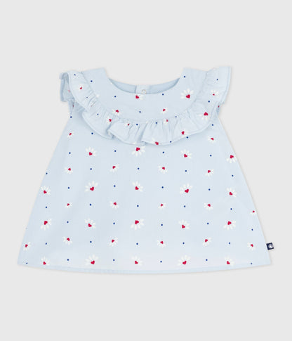 Blouse bébé en popeline de coton sans manches, imprimé fleurs