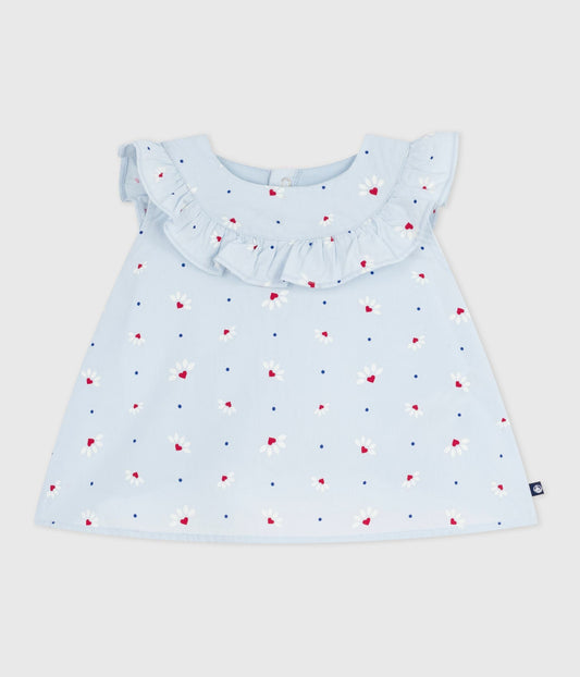 Blouse bébé en popeline de coton sans manches, imprimé fleurs