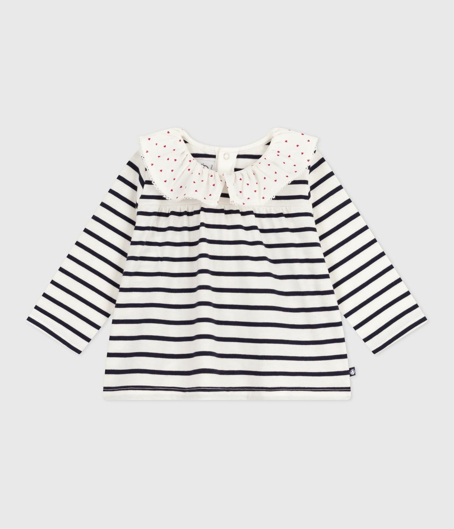 Blouse bébé en coton manches longues, marinière et col cœurs