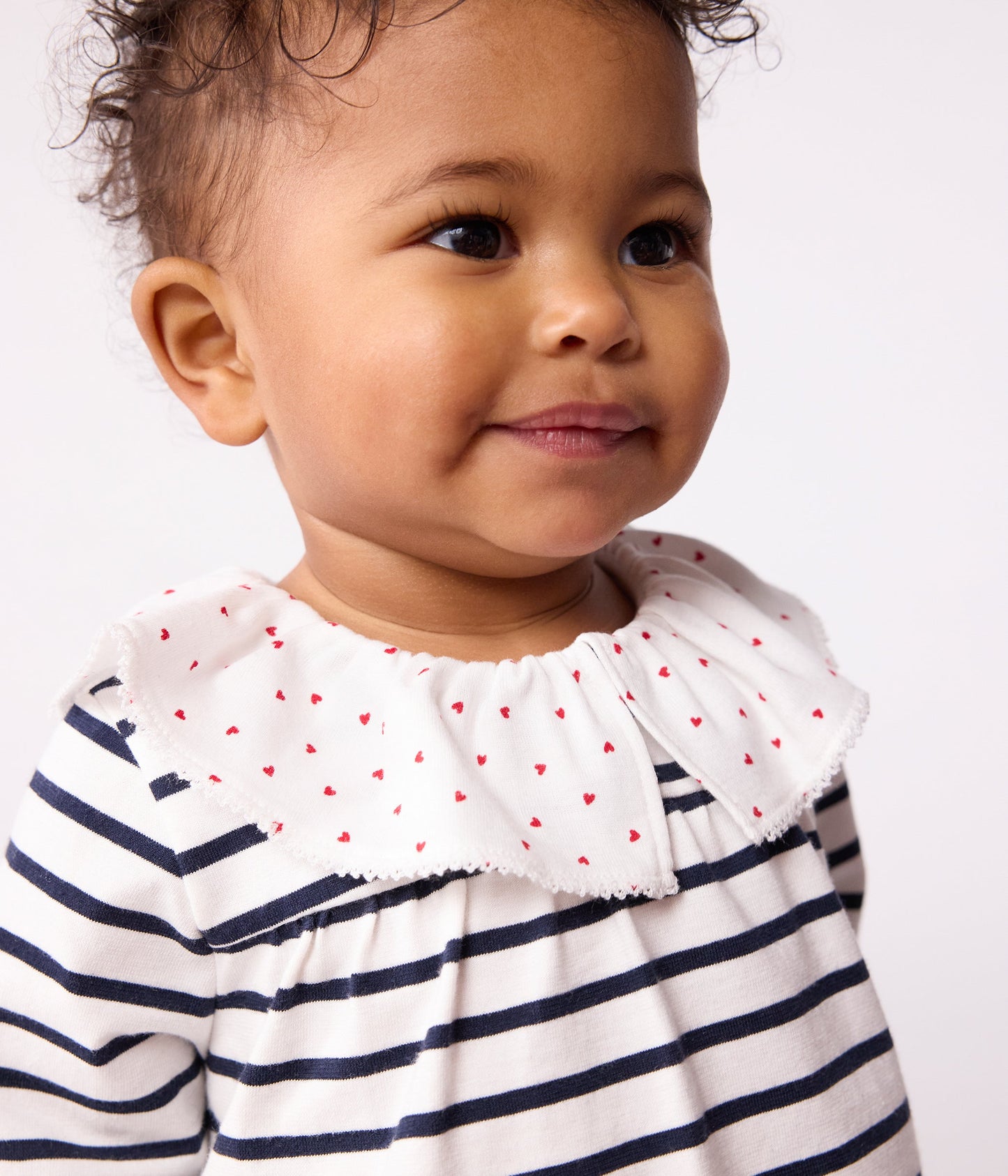 Blouse bébé en coton manches longues, marinière et col cœurs